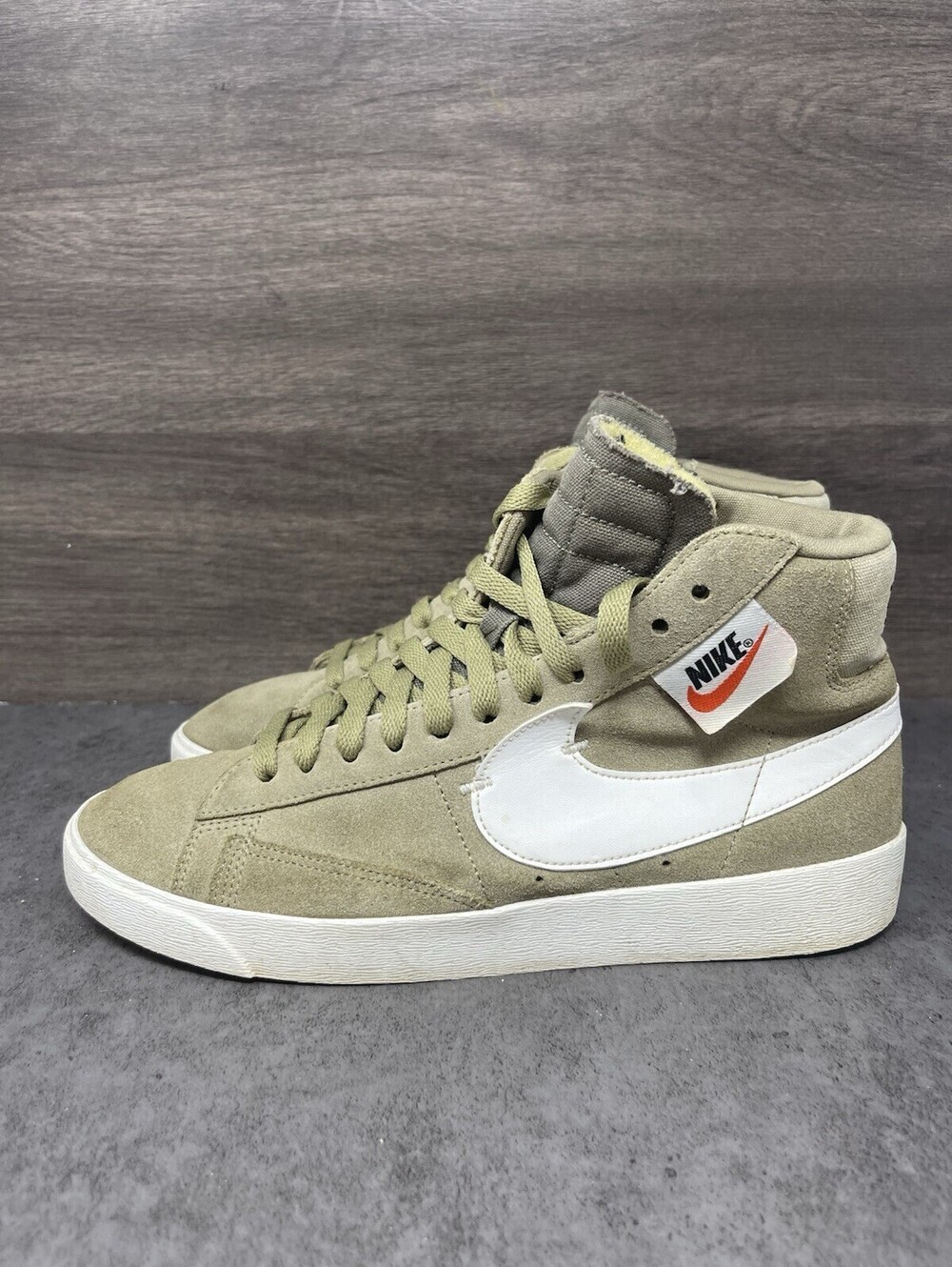 Nike Blazer Mid Rebel Womens Size 8.5 Olive Green Black Suede High Top Sneaker